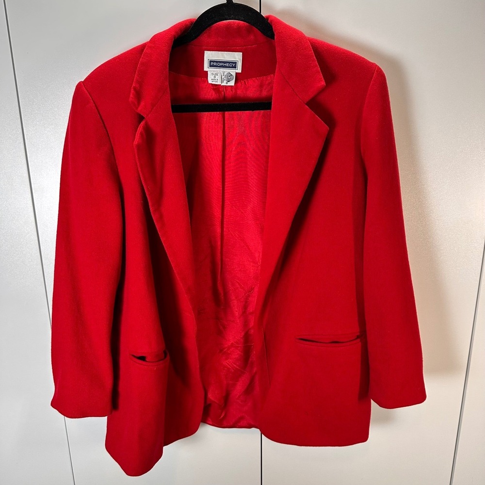Red Wool Blazer Jacket Women's‎ Size 8 Prophecy Career Business Classic